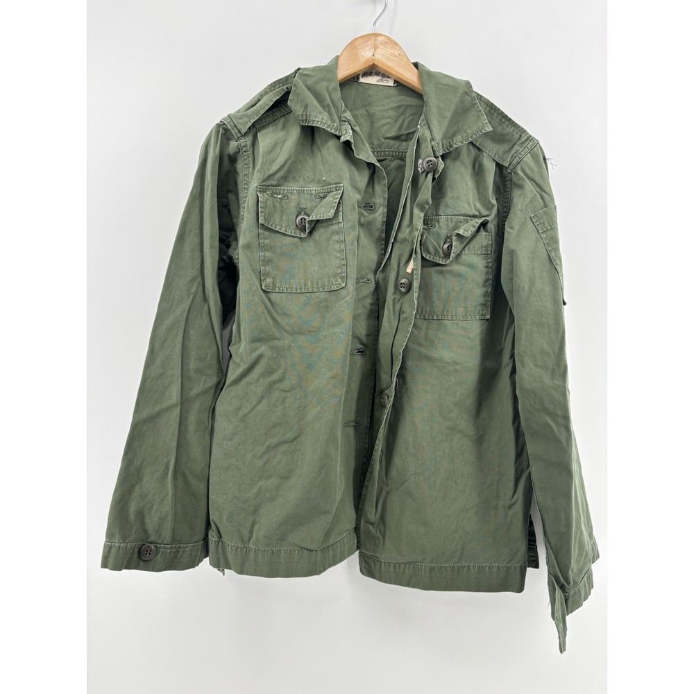 US Army Coat Cotton Green Poplin Utility OG-107 Vietnam Woman Shirt Fatigue 1971